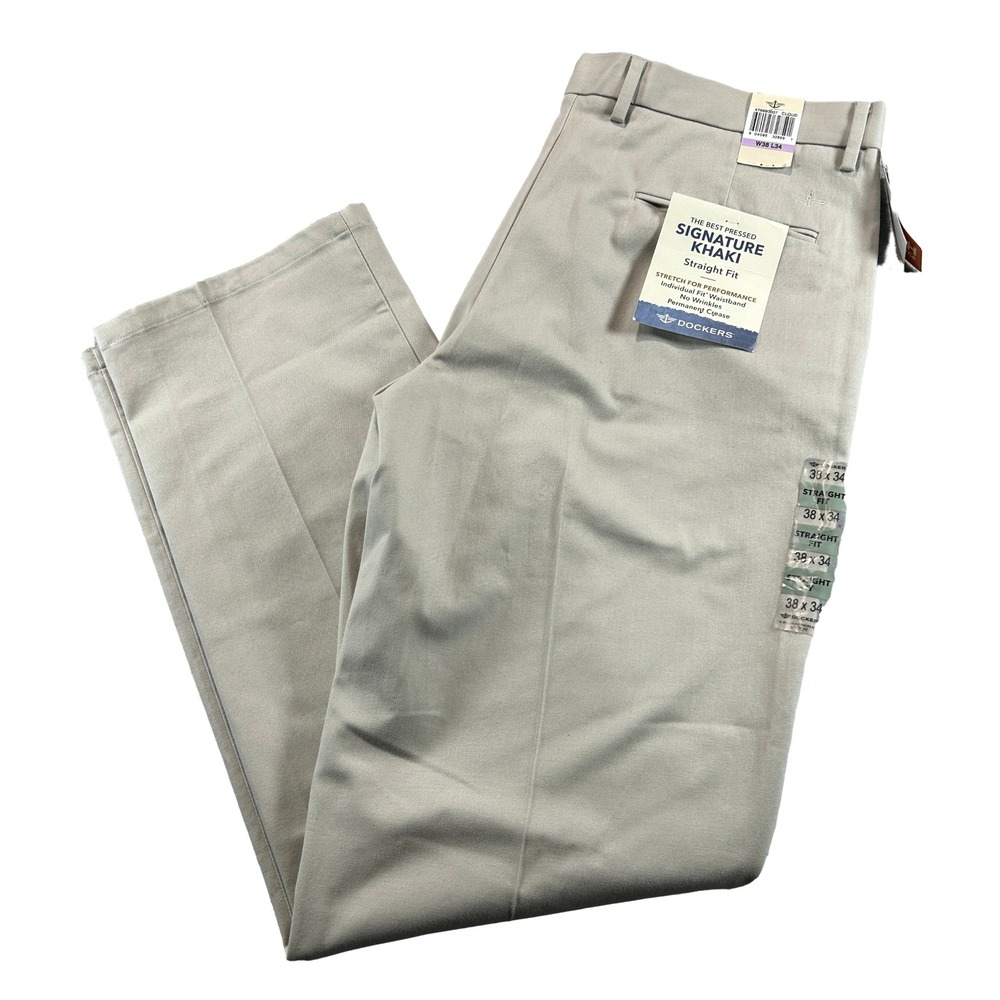 Dockers Signature Khaki Pants Men 38x34 Cloud Straight Fit Stretch Performance